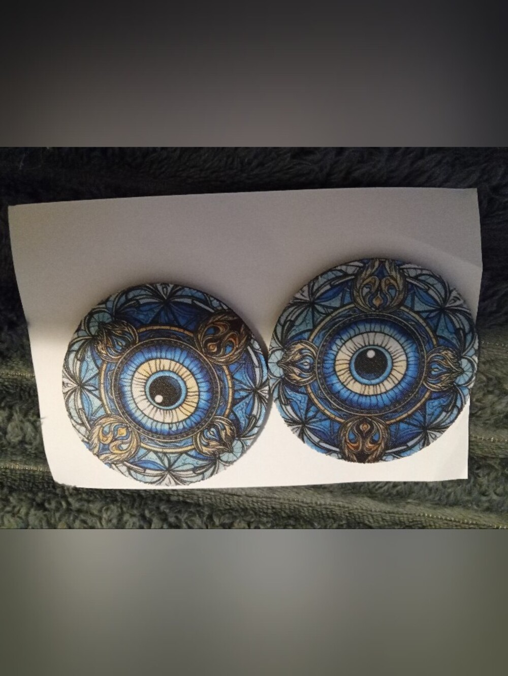 Blue Mandala Eye Decorative Vehicle Beverage Coasters - Set of 2